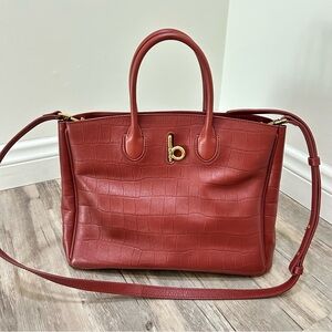 BURBERRY Small Rocking Horse Embossed Tote Bag Croc Embossed Leather Burgundy